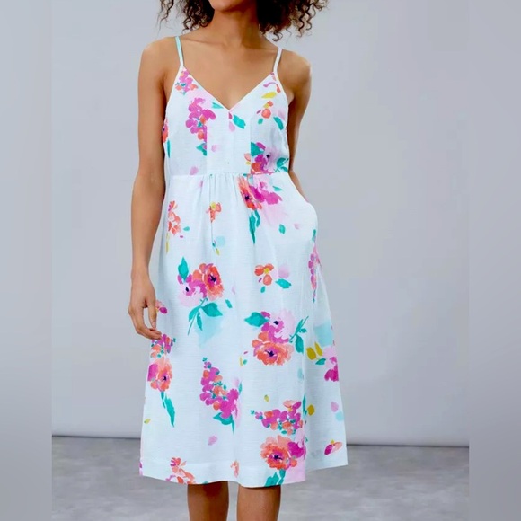 Joules ZOEY V NECK STRAPPY DRESS Aqua Stripe Rose Size US 8- NWT - Picture 1 of 10